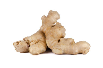Fresh Ginger roots isolated on white background.