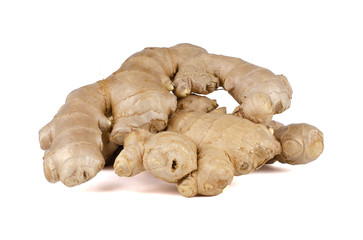 Fresh Ginger roots isolated on white background.