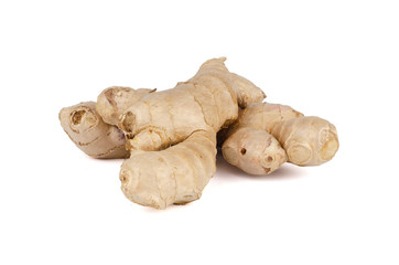 Fresh Ginger roots isolated on white background.