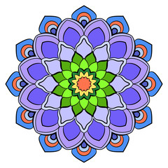 Colored mandala for color book. Symmetrical pattern in the circl