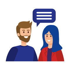 young couple with speech bubble