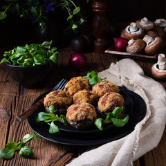 stuffed with minced meat and baked Champignons