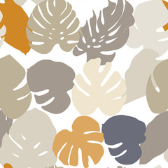 Palm Leaf Seamless Background. Monstera leaf vector pattern