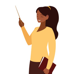 black female teacher with textbook character