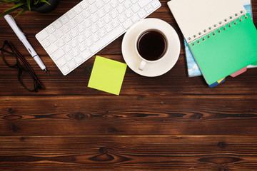 Office desk table with supplies. Flat lay Business workplace and objects. Top view. Copy space for text