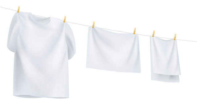 white clothes hanging on the rope. Vector illustration