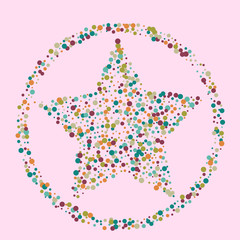 Festive background with multicolored confetti. Yellow, pink, blue circles but against a white background. Flying confetti.
