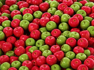 Stack of fresh green and red apples. 3D illustration