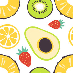 Seamless pattern with different summer fruits