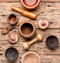 Wooden mortar and pestle