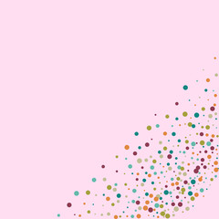 Festive background with multicolored confetti. Yellow, pink, blue circles but against a white background. Flying confetti.