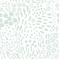 Leaves, flowers and stylized floral elements background. Vector seamless abstract ditsy pattern with botanical motiffs.