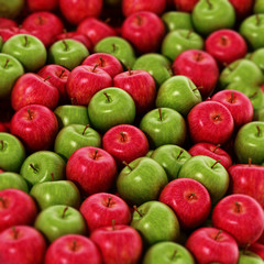 Stack of fresh green and red apples. 3D illustration