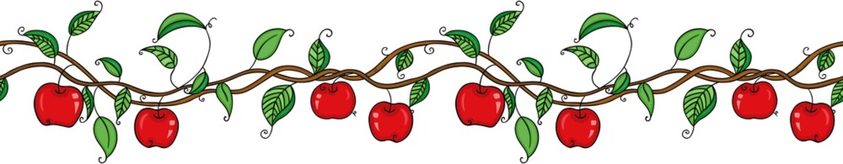 Seamless border with apple orchard branch