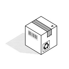 Cardboard corrugated box. Outline icon for web and print. Isometric vector illustration isolated on white background.