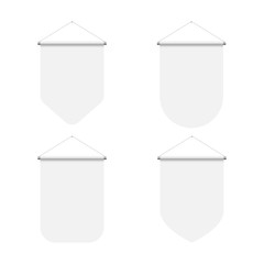 Template White Blank Realistic Pennant Set on White Background. Illustration of Sport Flags Symbol Mockup for Creative Design Idea