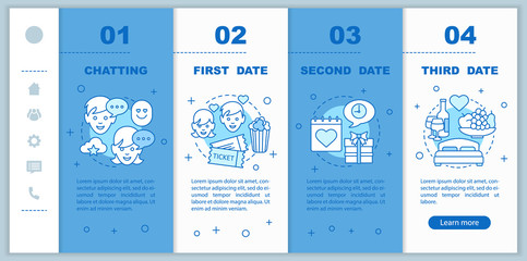 Online dating onboarding mobile web pages vector template
