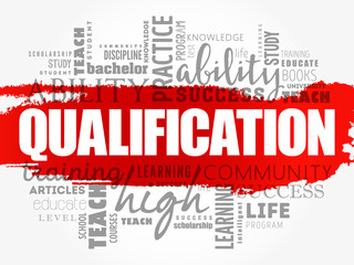 Qualification word cloud, education business concept background