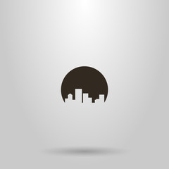 black and white simple vector negative space round  cityscape sign of high-rise houses