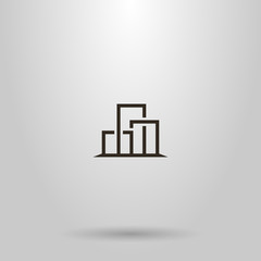 black and white simple vector geometric line art sign of cityscape three buildings