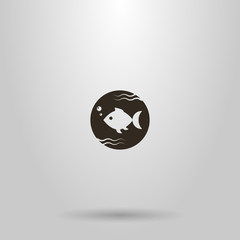 black and white simple vector round negative space round sign of fish swimming in water