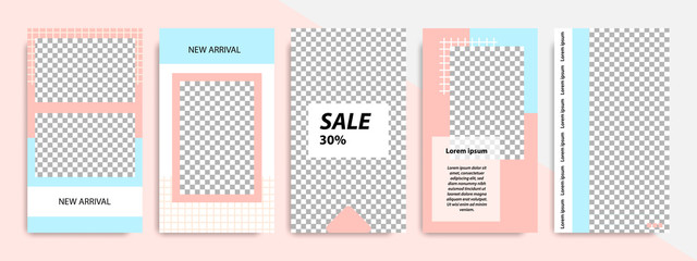 Minimal modern geometric stripe line stories layout template banner for social media promotional ads and product catalog in peach and blue color