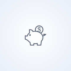 Piggy bank, vector best gray line icon
