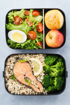 Lunch Boxes With Food Ready To Go For Work Or School.