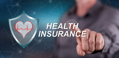 Man touching a health insurance concept