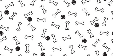 Dog bone seamless pattern vector paw footprint french bulldog pet toy tennis baseball cartoon scarf isolated repeat wallpaper tile background illustration