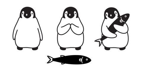 penguin icon vector logo fish salmon cartoon character illustration symbol graphic doodle © CNuisin