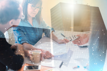 Business people working together. multiple exposure