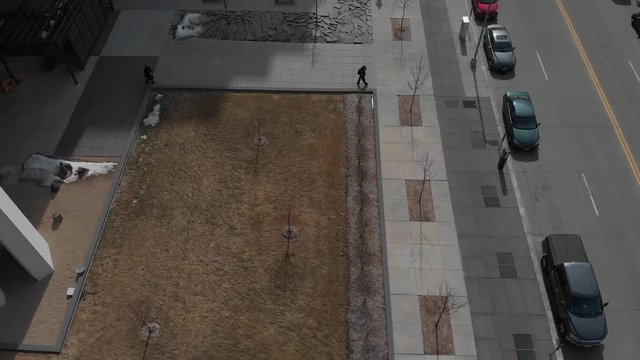 Bird&rsquo;s eye view footage traffic in a street at Downtown Minneapolis during afternoon