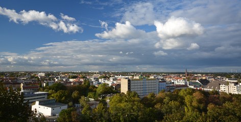 View of Berlin from the high bunker (Bunkerberg) in the People´s Park (Volkspark) Humboldthain in Berlin-Wedding from October 4, 2016, Germany