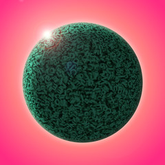 Big data concept. Huge amount 3d letters and numbers of green ball, self-illuminated big data globe in red space background. 3D illustration.