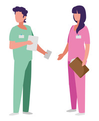 Fototapeta premium couple medicine workers with uniform characters