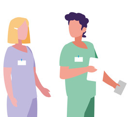 couple medicine workers with uniform characters