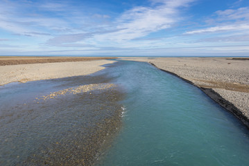 Aerial view on the river in southeastern part of Iceland