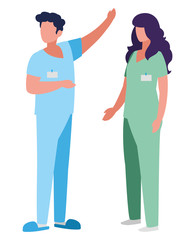 couple medicine workers with uniform characters