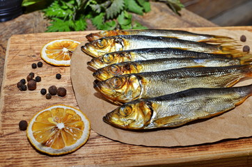 Fish of cold smoking on a table