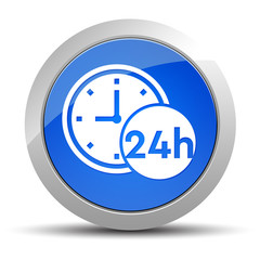 24 hours clock icon blue round button illustration