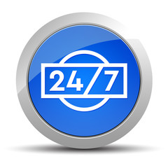 24/7 icon blue round button illustration