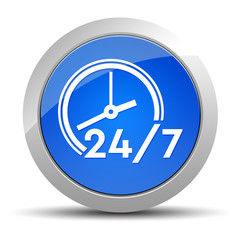 24/7 clock icon blue round button illustration