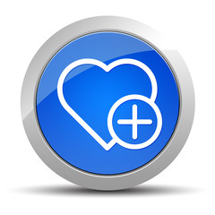 Add favorite heart icon blue round button illustration