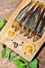 Fish of cold smoking on a table