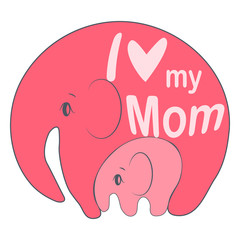 Cute funny baby elephant. Mother's Day holiday concept.