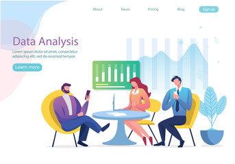 Vector creative illustration of business graphics, the company is engaged in the joint construction of column graphs, the rise of the career to success, flat color icons, business analysis concept in 