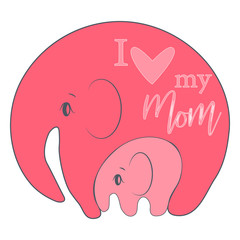 Cute funny baby elephant. Mother's Day holiday concept.