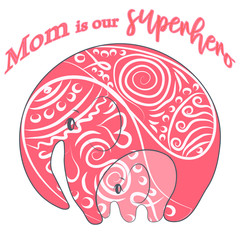 Naklejka premium Cute funny baby elephant. Mother's Day holiday concept.