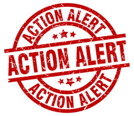 action alert round red grunge stamp